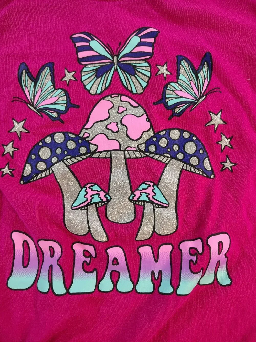 Girls Red Large Short Sleeve The Childrens Place Dreamer Glitter Themed T-Shirt